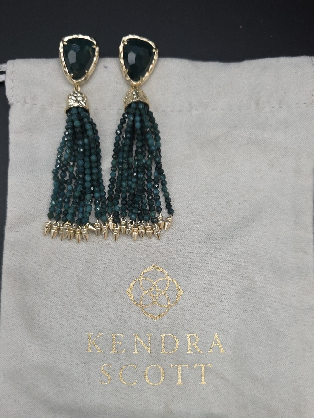 Kendra Scott Dark GreenTeal Beaded Tassel Drop Earrings
